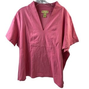 Lilly & Van Women's 2XL Pink V-Neck Short Sleeve Blouse
